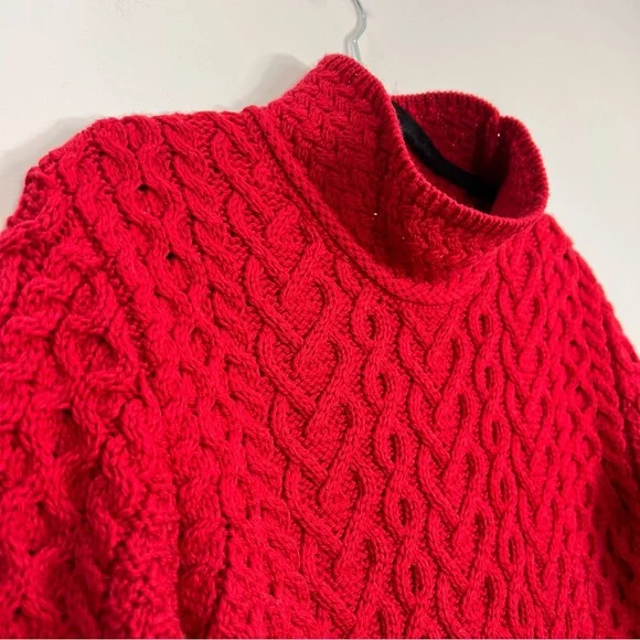 NWT Aran Mor Ireland pure merino wool ruby red high neck sweater L - Picture 7 of 17